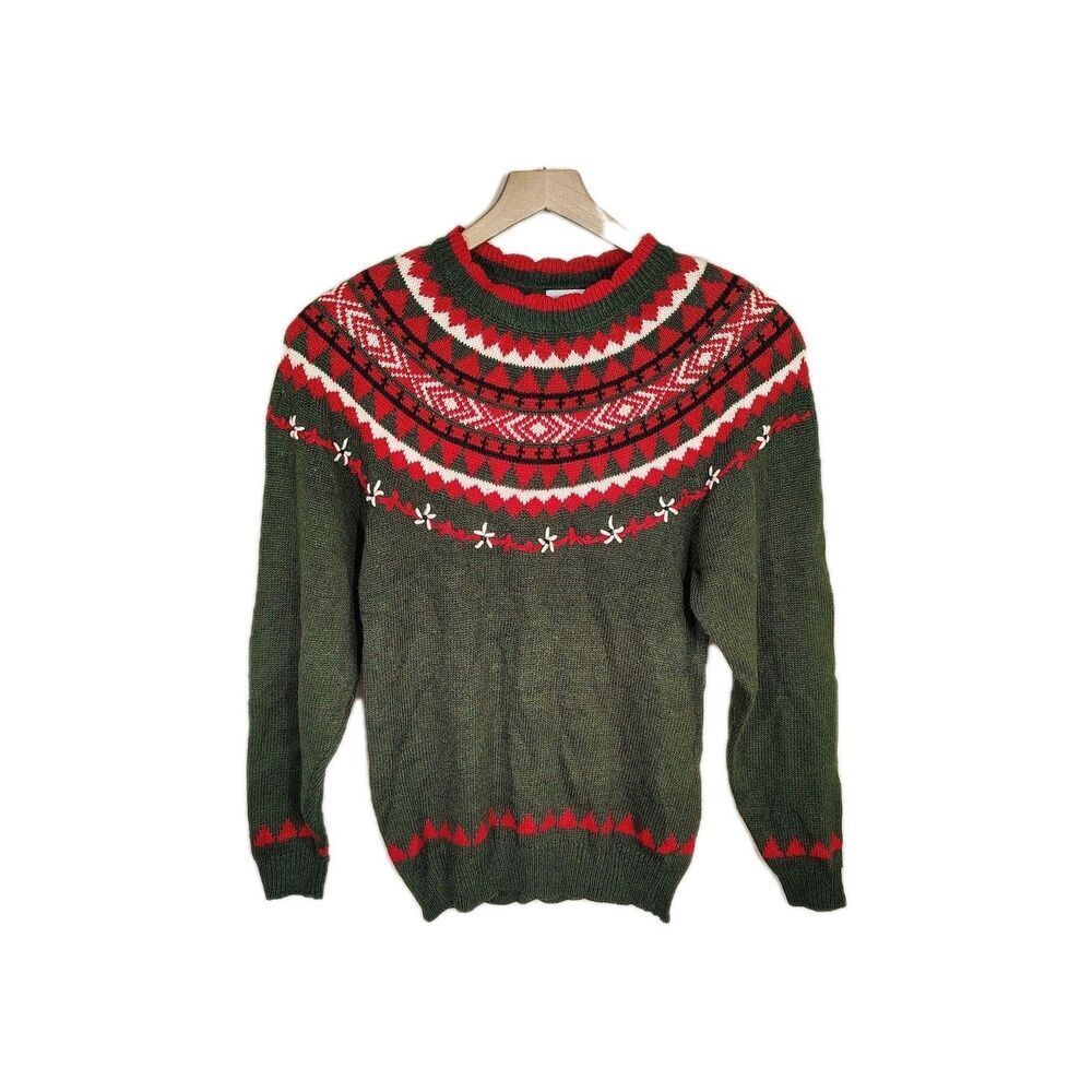 Vintage Fair Isle Nordic Knit Sweater Size S Ski Lodge Cabin Cozy Classic
